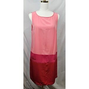 HM‎ Women Pink Red Colorblock Shift Dress Sleeveless Satin Finish 12 Coquette